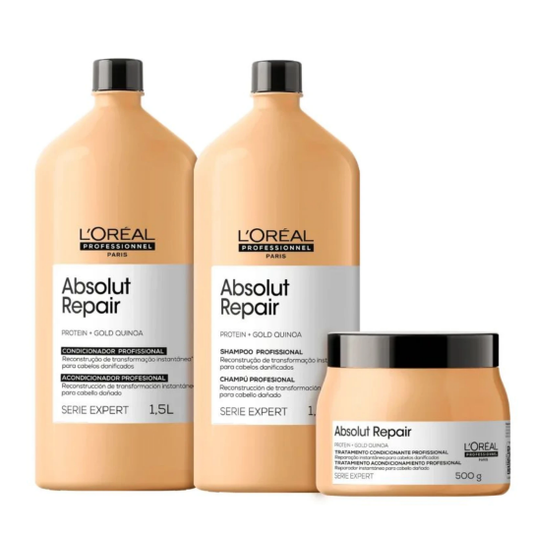 Kit L'Oréal Professionnel Serie Expert Absolut Repair Gold Quinoa + Protein Golden Salon Trio (3 Produtos)