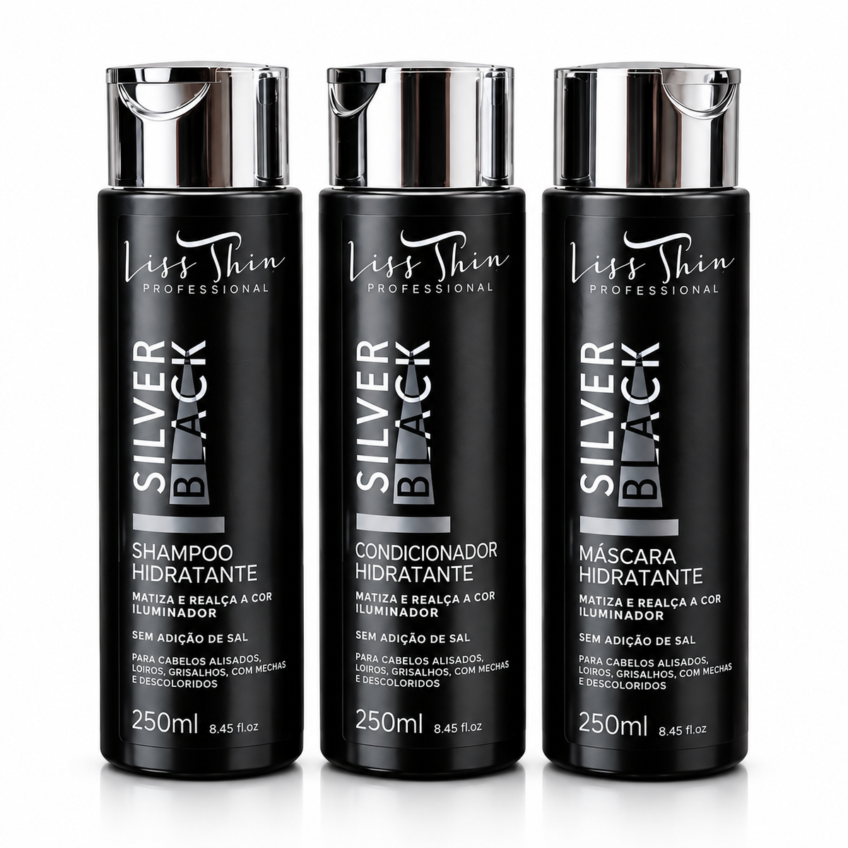 Kit 1 Shampoo 1 Cond. E 1 Máscara Matizador Silver Black